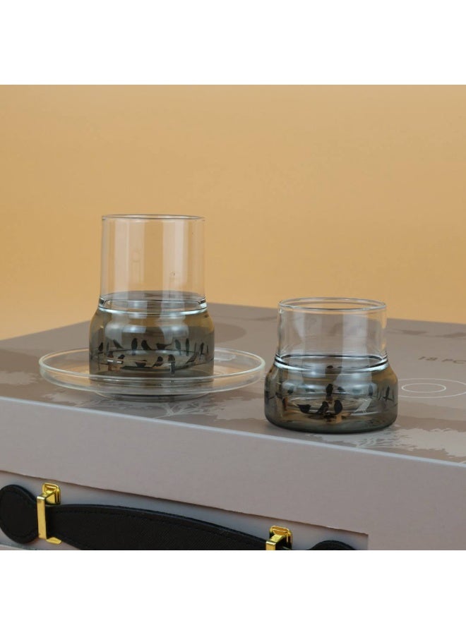 Raz طقم أكواب أفيارا للشاي والقهوة - أكواب زجاجية مزدوجة الجدار بنقشة طائر أنيقة - علبة هدايا فاخرة - Image 2